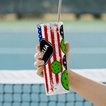 Personalisierte lustige Pickleball Becher amerikanische Flagge Element 20oz Skinny Becher mit Strohhalm Reinigungsbürste Sport Lover Geschenk Geburtst
