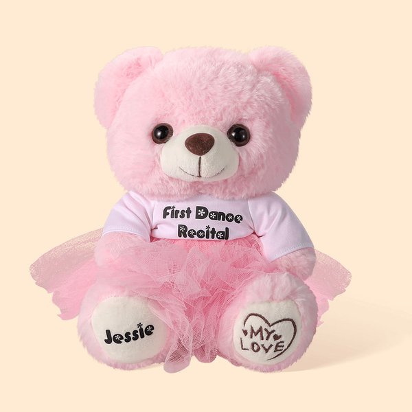 Personalized Cute Plush Dance Bear with Tutu and Text Recital Children's Day Birthday Gift for Ballerina Little Girl