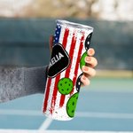 Personalisierte lustige Pickleball Becher amerikanische Flagge Element 20oz Skinny Becher mit Strohhalm Reinigungsbürste Sport Lover Geschenk Geburtst