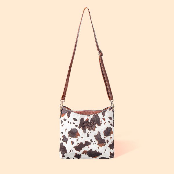 Personnalisé Broderie Monogramme Vache Impression Cuir Sac à bandoulière pour Femme Vache Animal Lover