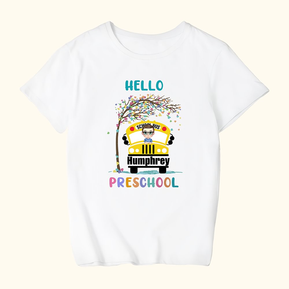 T-shirt personnalisé Hello School Bus Kid Back to School First Day of School Celebration Gift for Boy Girl