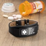 Personalised Adjustable Leather Emergency Medical Alert Bracelet with Engraved Text Gift for Man or Woman