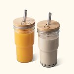 Personalisierte Satz von 2 Lebensmittelqualität Glas Tumbler Tasse Marson Jar Trinkgläser mit Bambus Deckel und Edelstahl Strohhalm Geschenk für Freun