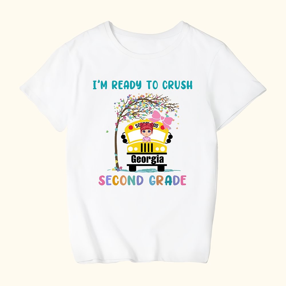 T-shirt personnalisé "Je suis prêt à écraser le bus scolaire" Retour à l'école Cadeau de célébration du premier jour d'école pour garçon fille