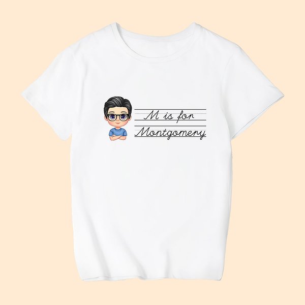 Personalisierte Kinder niedlichen Charakter T-Shirt mit Namen ersten lustigen Zitat Design Shirt zurück zur Schule ersten Tag in der Schule Geschenk für Kind