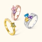 Gepersonaliseerde Hart Geboortesteen Ring met Naam Ring voor Vrouwen Huwelijk Verjaardag Moederdag Gift Family Keepsake