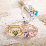 Gepersonaliseerde Hart Geboortesteen Ring met Naam Ring voor Vrouwen Huwelijk Verjaardag Moederdag Gift Family Keepsake