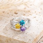 Gepersonaliseerde Hart Geboortesteen Ring met Naam Ring voor Vrouwen Huwelijk Verjaardag Moederdag Gift Family Keepsake