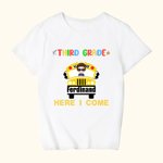 Henkilökohtainen Täältä tullaan koulubussi takaisin kouluun lapsi puuvilla t-paita ensimmäinen päivä koulussa lahja