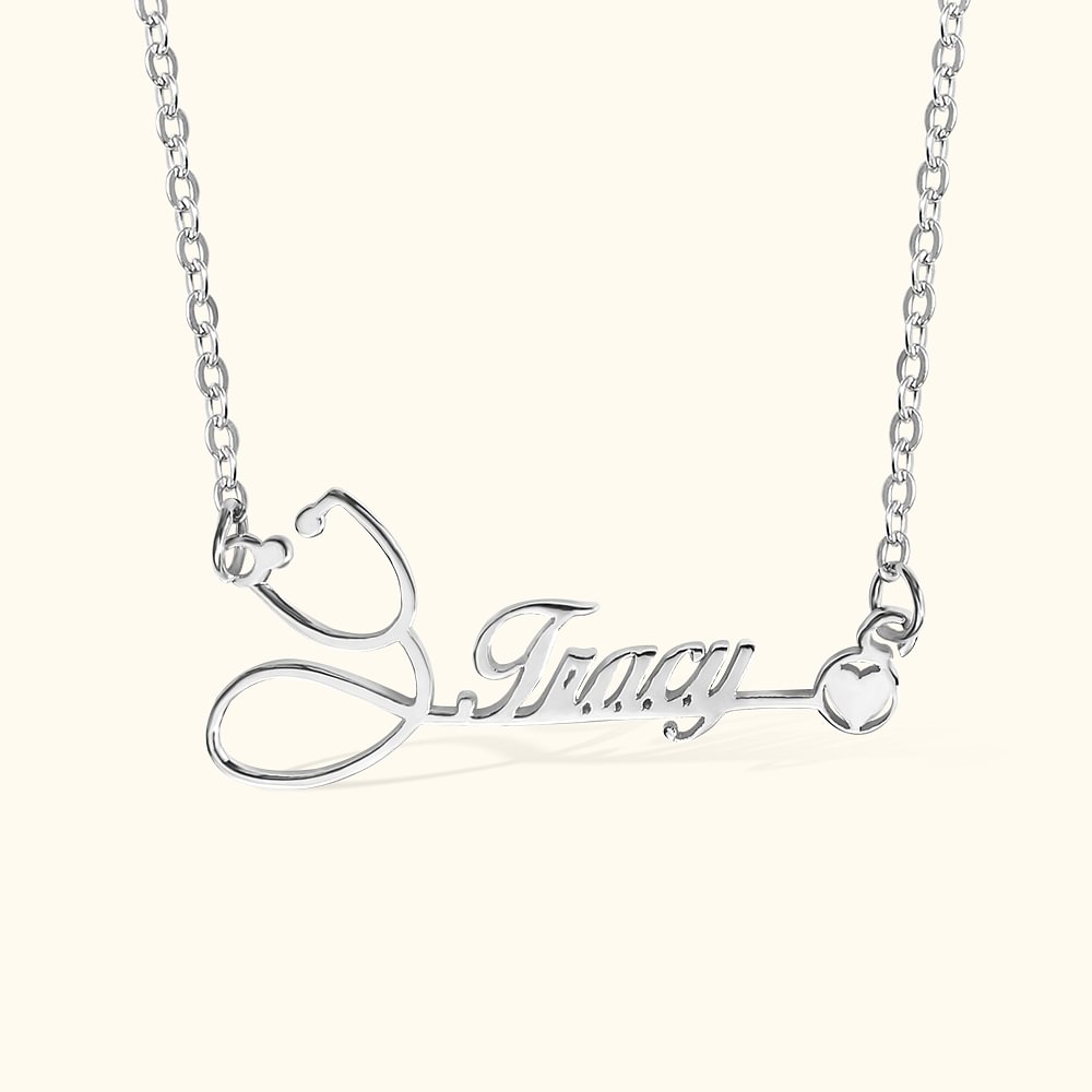 Collier Stéthoscope Personnalisé avec Prénom Évidé Cadeau pour Docteur Infirmier Étudiant en Médecine