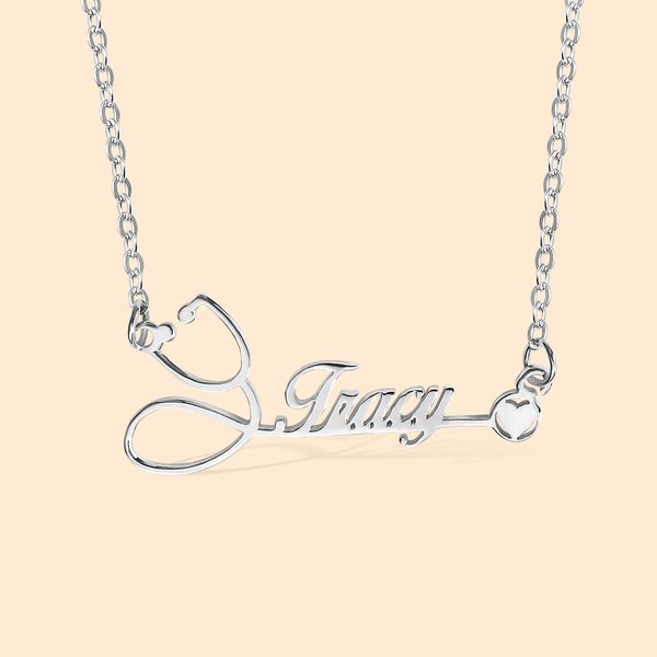 Collier Stéthoscope Personnalisé avec Prénom Évidé Cadeau pour Docteur Infirmier Étudiant en Médecine