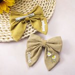 Personalized Colorful Hair Bow Clip with Embroidered Flowers and Name Gift for Girl and Toddler