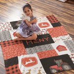 Couverture de Pouponnière Personnalisée avec Nom de Bébé Design Tracteur Agricole Cadeau d'Anniversaire Baby Shower Noël pour Enfant