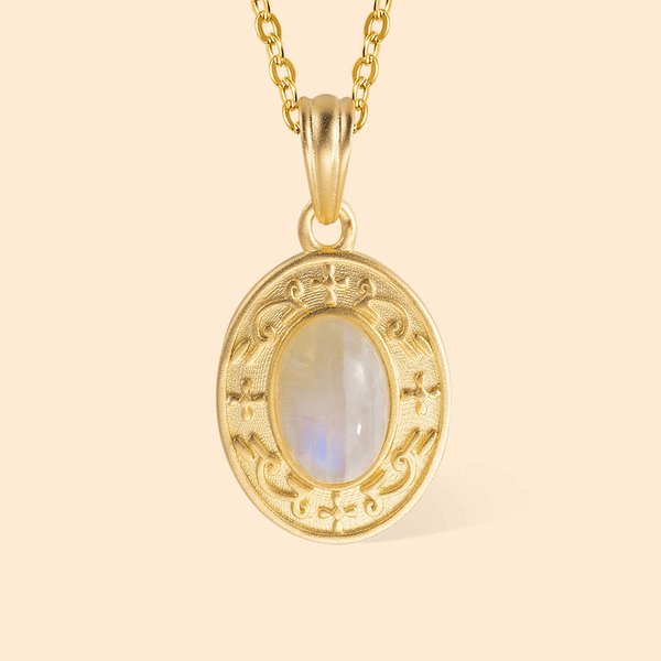 Vintage Moonstone Necklace Engraved Text Gift