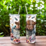 Vaso personalizado de acero inoxidable con tapa y pajita para los amantes de las vacas Baby Highland Cow In A Bucket 20oz