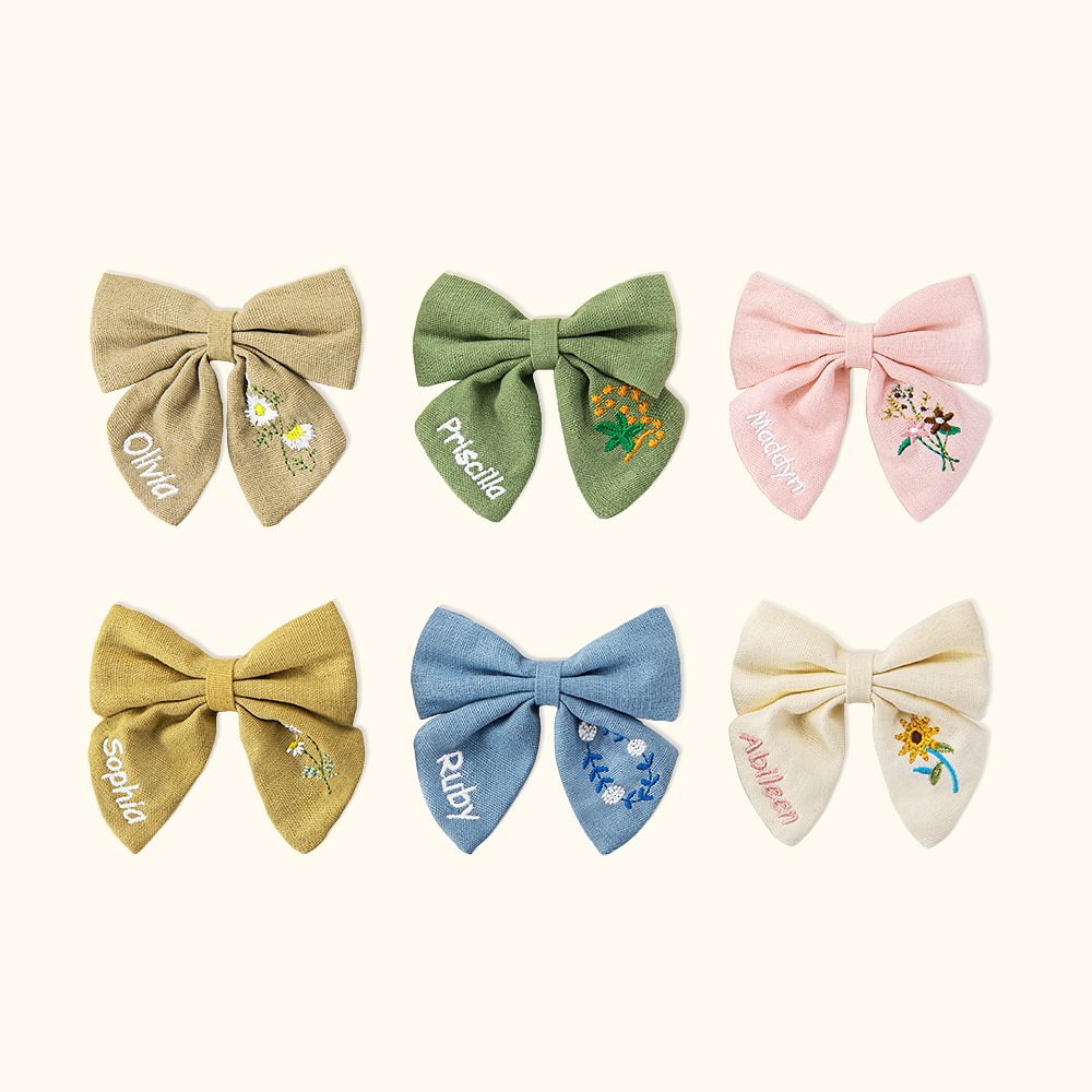 Barrette à cheveux colorée personnalisée avec fleurs brodées et nom Cadeau pour fille et enfant en bas âge