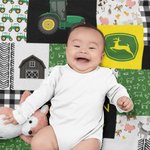 Couverture de Pouponnière Personnalisée avec Nom de Bébé Design Tracteur Agricole Cadeau d'Anniversaire Baby Shower Noël pour Enfant