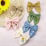 Personalized Colorful Hair Bow Clip with Embroidered Flowers and Name Gift for Girl and Toddler