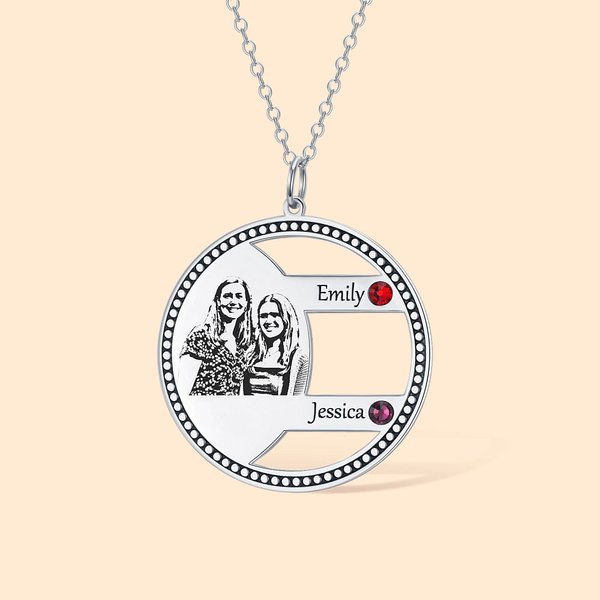 Personalisierte Portrait-Halskette mit Namen Foto Anhänger Halskette Birthstone Schmuck Familie Keepsake Geschenk für Geburtstag Jahrestag Muttertag