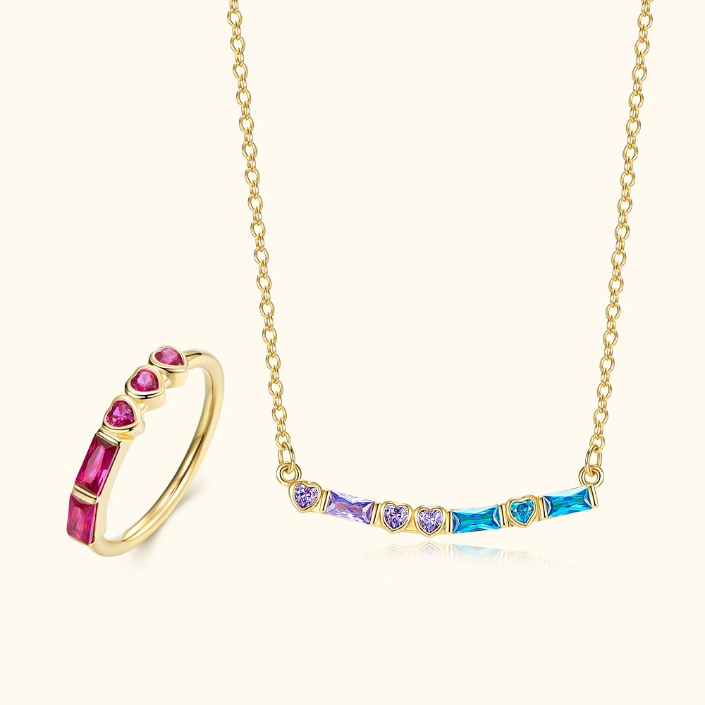 Collier Personnalisé avec Pierre de Naissance et Lettre en Morse Code Collier et Bague Mariage Cadeau d'Anniversaire pour Demoiselle d'Honneur Épouse