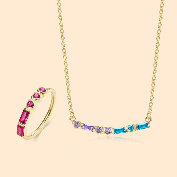 Collana e anello personalizzati in codice Morse con pietra di nascita a cuore Matrimonio Festa della Mamma Regalo di Natale per la damigella d'onore M