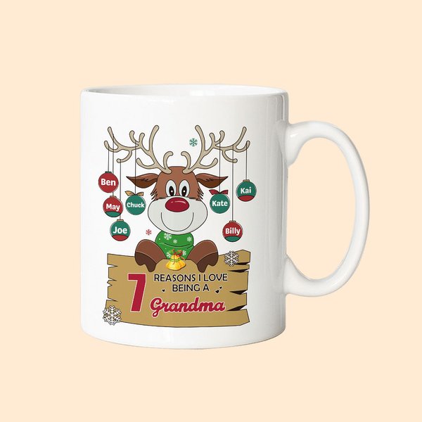 Gepersonaliseerde kerst mok rendier 11oz met kindernaam voor oma opa familielid