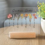 Personalized 1-20 Birth Flowers Acrylic Plaque with Name and Base Room Decoration Mother's Day Birthday Gift for Grandma Mom
