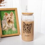 Personalised Pet Portrait Coffee Cup with Name 20oz Dog Photo Soda Can Glass with Bamboo Lid and Straw Pet Lover Gift Birthday Gift