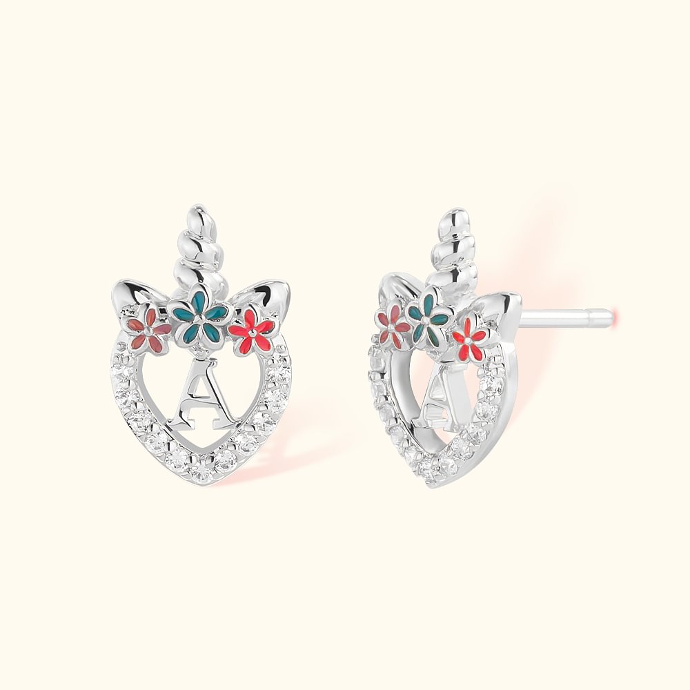 Boucles d'oreilles personnalisées en argent sterling hypoallergénique avec initiales en CZ pour licorne fantaisie Cadeau d'anniversaire et de Noël pou