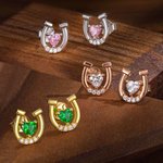 Personalizada herradura collar y pendientes de perno con circón y el corazón de piedra de nacimiento de la suerte de joyería de regalo para la muchach