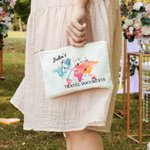 Personalised Colorful Travel Document Holder Cotton Zip Pouch with Name Anniversary Birthday Travel Gift for Her or Him Family or Friend