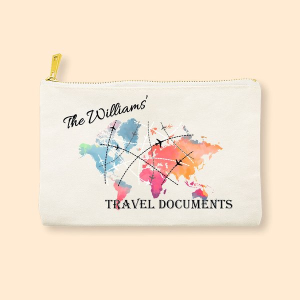 Personalisierte bunte Reise-Dokumentenhalter Baumwolle Zip Pouch mit Namen Jahrestag Geburtstag Reisegeschenk für sie oder ihn Familie oder Freund