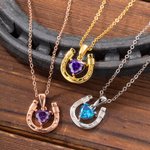 Personalizada herradura collar y pendientes de perno con circón y el corazón de piedra de nacimiento de la suerte de joyería de regalo para la muchach