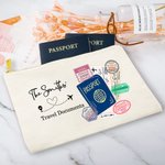 Personalised Colorful Travel Document Holder Cotton Zip Pouch with Name Anniversary Birthday Travel Gift for Her or Him Family or Friend