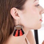Personalized A Pair of Bohemian Style Wood Football Earrings with Team Color Tassel and Engraved Text Gift for Football Fans Friend or Family