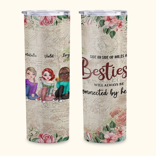 Regalo de cumpleaños personalizado para hermanas Besties Will Always Be Connected By Heart Straight Skinny Tumbler