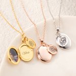 Personalised Photo and Text Oval Locket Necklace with Engraved Birth Flower Disc Charm Mother's Day Birthday Gift for Women Girls