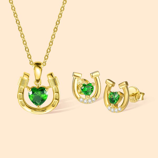 Personalizada herradura collar y pendientes de perno con circón y el corazón de piedra de nacimiento de la suerte de joyería de regalo para la muchach