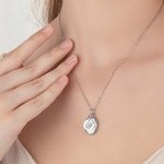 Personalised Photo and Text Oval Locket Necklace with Engraved Birth Flower Disc Charm Mother's Day Birthday Gift for Women Girls