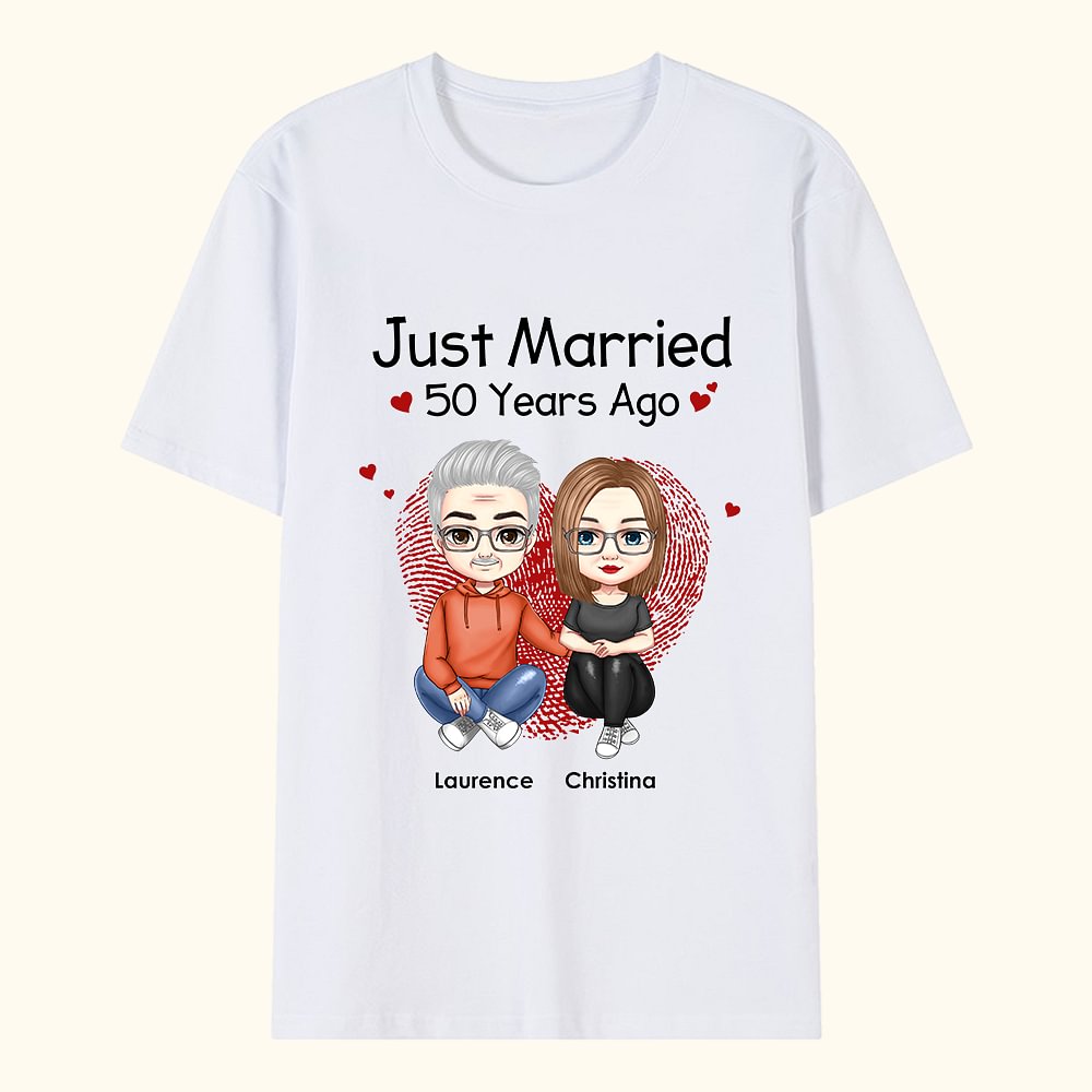 T-shirt personnalisé Just Married Many Years Ago Cadeau d'anniversaire de Saint-Valentin pour Couple Femme Petite Amie Marié