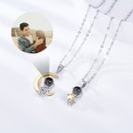Personalized Astronaut Space Moon Star Photo Projection Necklace with I Love You 100 Languages Couple Gift