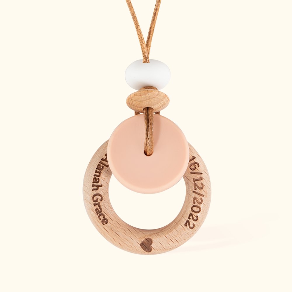 Collier Gravure Personnalisée avec Texte Pendentif d'Allaitement en Bois Style Bohème Cadeau Fête Baby Shower pour Nouvelle Maman