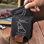 Personalized Racing Car Circuit Race Track Engraved Slate Coaster Set with Text Birthday Gift for Auto Enthusiasts or Motorsport Lovers
