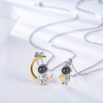 Personalized Astronaut Space Moon Star Photo Projection Necklace with I Love You 100 Languages Couple Gift