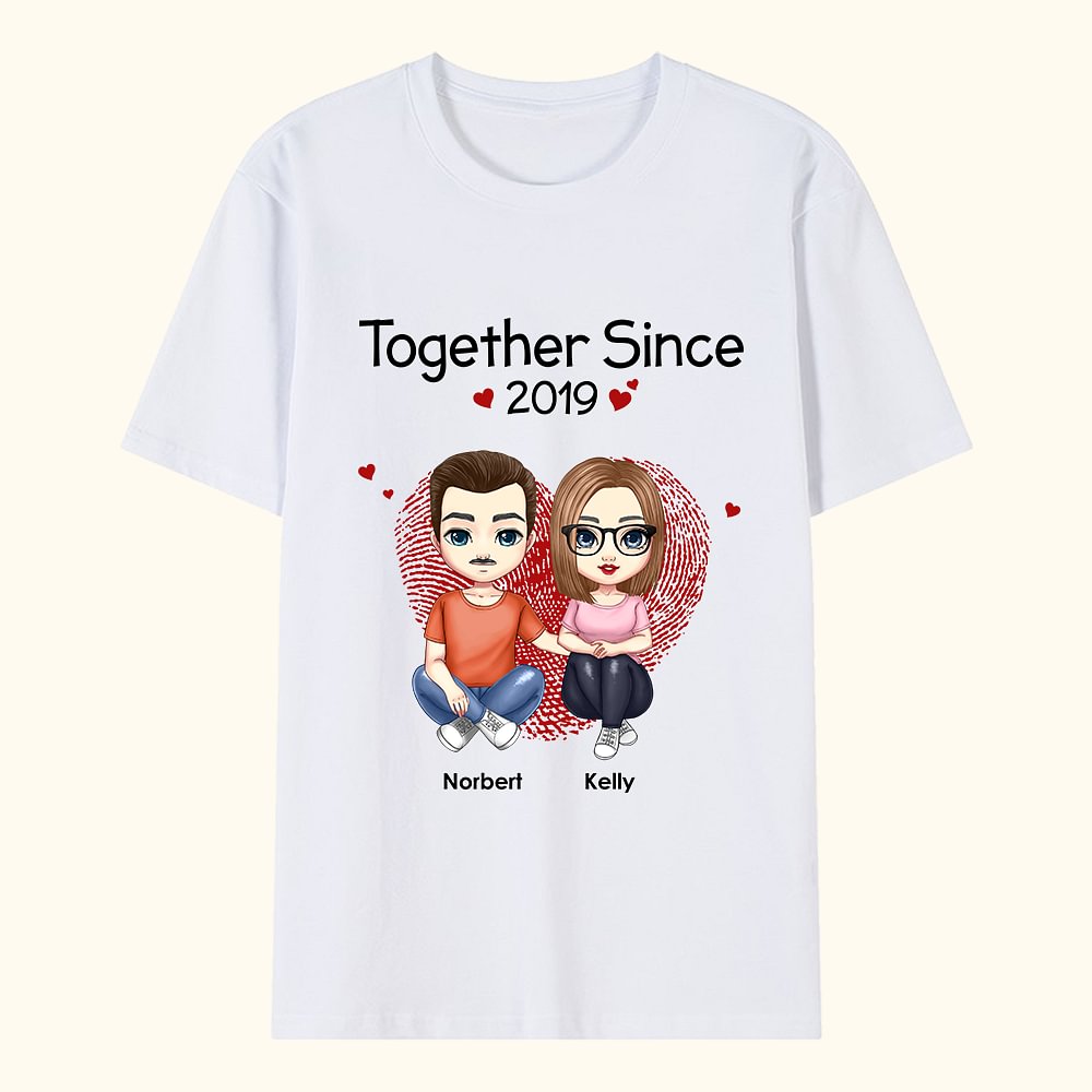 T-shirt personnalisé "Ensemble depuis 2019" Doux et confortable pour la Saint-Valentin Cadeau d'anniversaire pour couple Petite amie Femme Mari