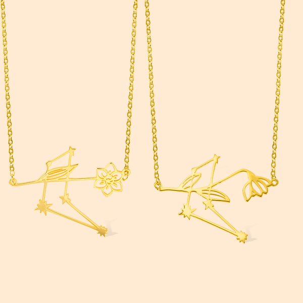 Collier à Personnaliser avec Fleur de Naissance et Constellation Zodiacale Cadeau de Noël et de Saint-Valentin pour Femmes