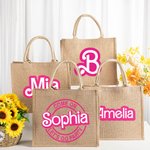 Personalized Doll Inspired Jute Tote Bag Carryall Bag with Name or Letter for Travel Beach Camping Shopping Birthday Gift Wedding Party Gift
