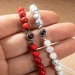 Personligt tigeröga sten för män Fotoprojektionspärlor Elastiskt armband för män Present till pojkvän make man pappa