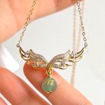 Personalized Glitter Sparkling Angel Wings Necklace with CZ Healing Crystal and Lucky Number for Women Spiritual Numerology Jewelry