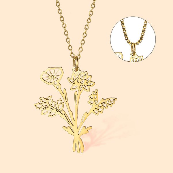 Dainty Birth Flower Bouquet Necklace for Mother